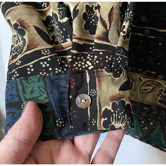 Vintage Jordan Shirt Women 20 Blue Green Tan Geometric Button Up 90s Long Sleeve - Picture 2 of 12